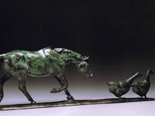Bronze Horse Chasing Geese I Sculpture